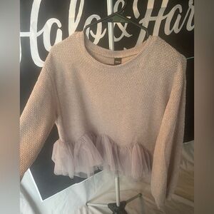 Pullover Sweater with Tulle Trim - Cream